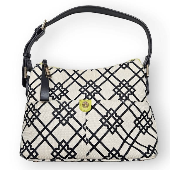 Spartina 449 Handbags - Spartina 449 Dixie Hobo Bag Seven Oaks Black Ivory Linen Leather Shoulder Purse